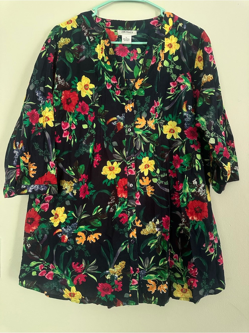 Cw Classics Black Floral Button Front Blouse